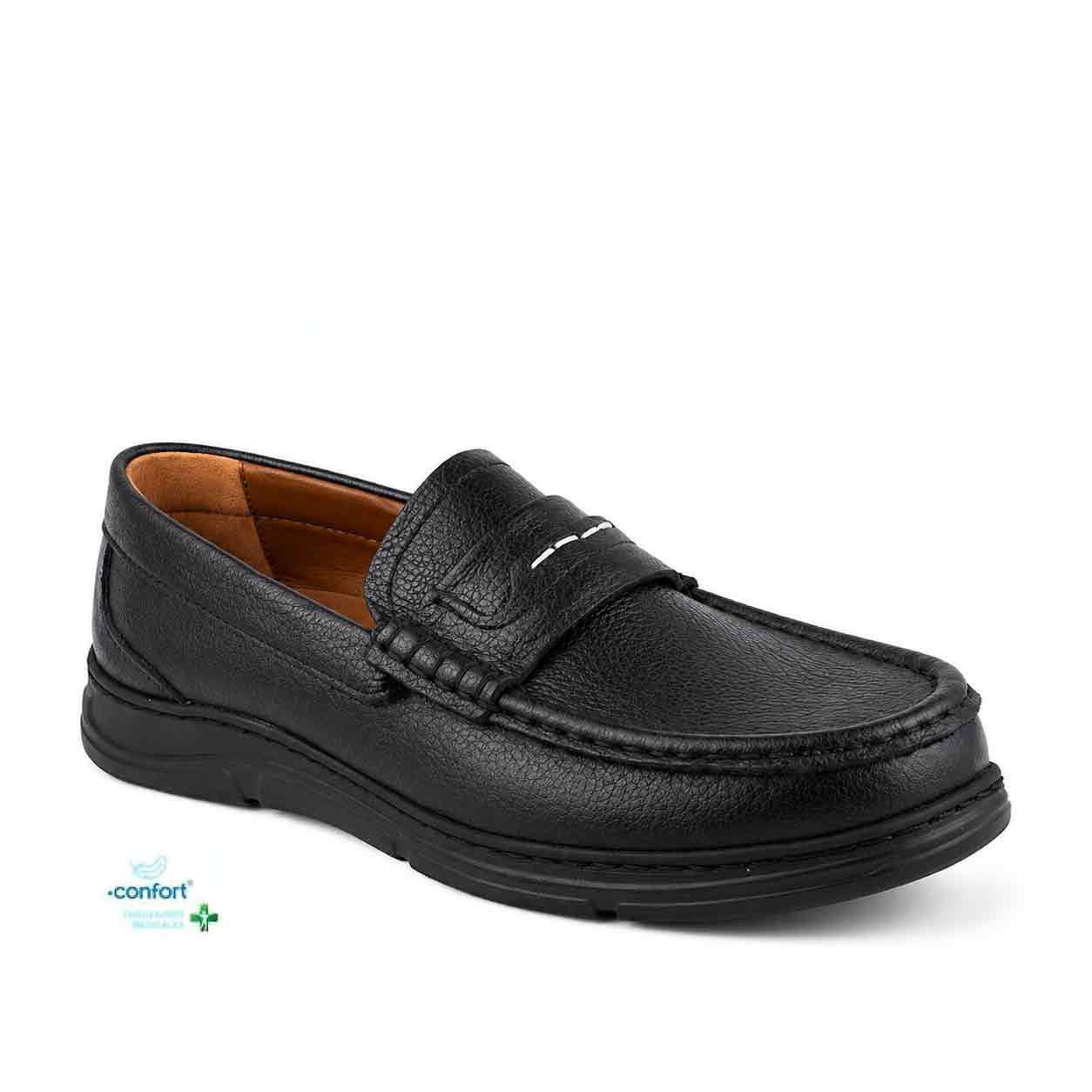 Moccasin pour homme confort sm120 Noir cuir  Chaussures confort Maroc